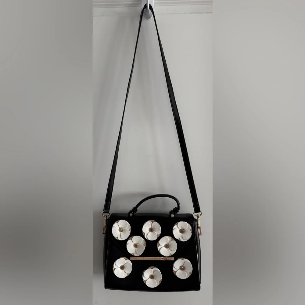 Ted Baker Black Floral Appliqué Satchel Crossbody Bag - Picture 13 of 16
